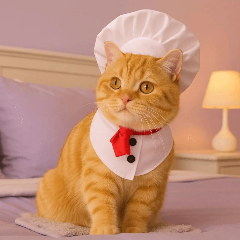 Pet Accessories Cute Pet Cooking King Hat Adjustable Stylish Chef Hat Set Comfortable Cat Cosplay Hat Pet Events