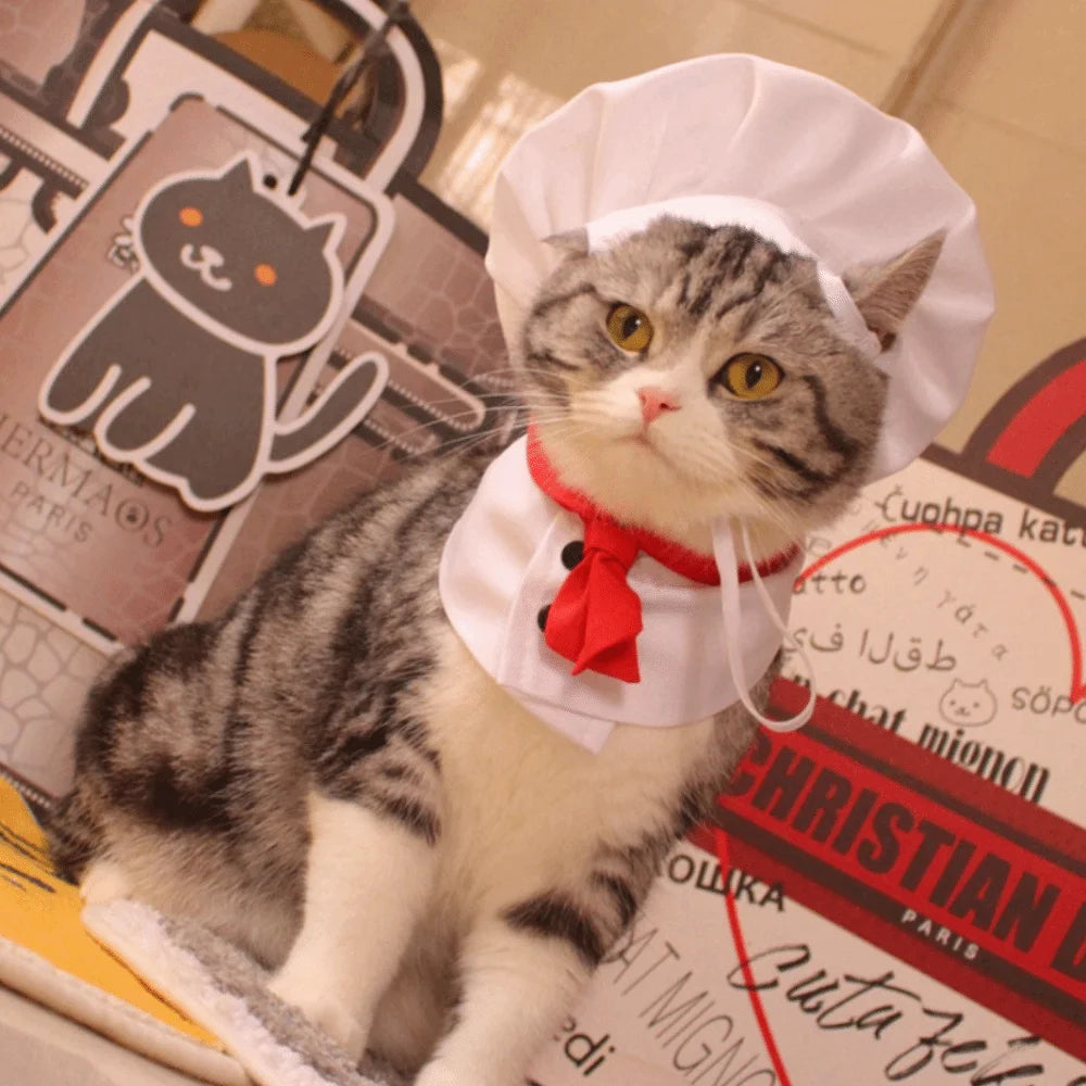 Pet Accessories Cute Pet Cooking King Hat Adjustable Stylish Chef Hat Set Comfortable Cat Cosplay Hat Pet Events