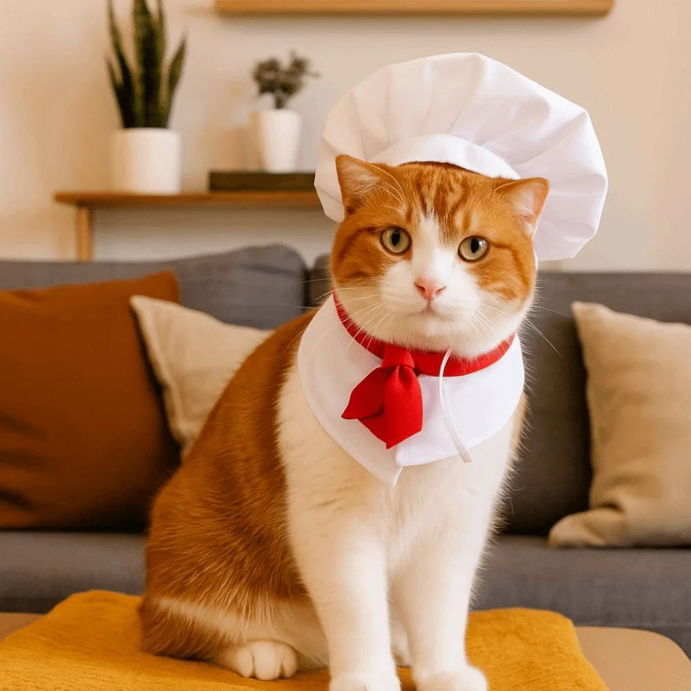 Pet Accessories Cute Pet Cooking King Hat Adjustable Stylish Chef Hat Set Comfortable Cat Cosplay Hat Pet Events