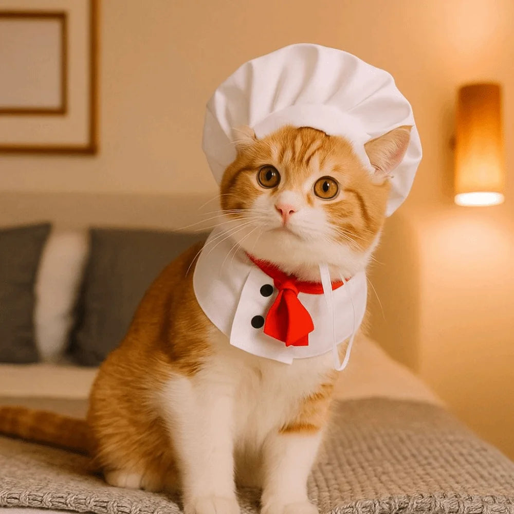 Pet Accessories Cute Pet Cooking King Hat Adjustable Stylish Chef Hat Set Comfortable Cat Cosplay Hat Pet Events