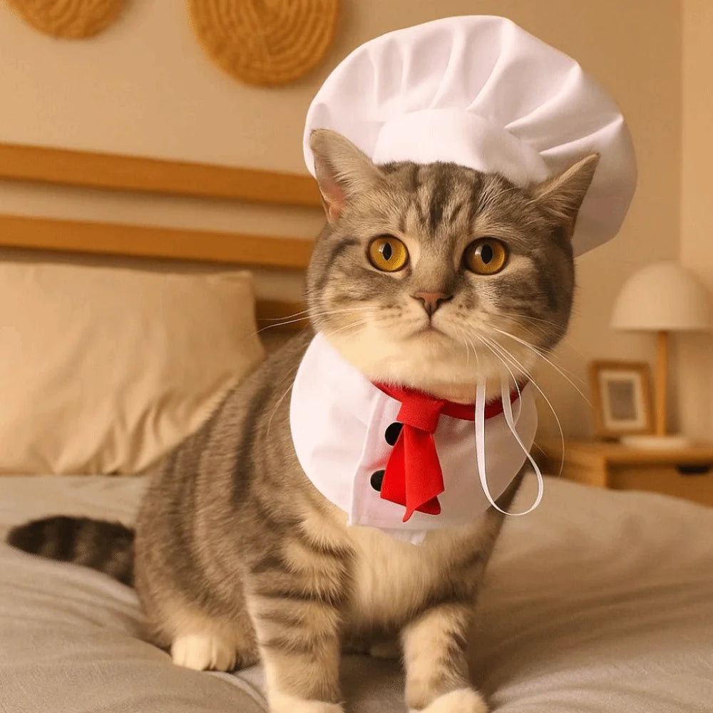 Pet Accessories Cute Pet Cooking King Hat Adjustable Stylish Chef Hat Set Comfortable Cat Cosplay Hat Pet Events