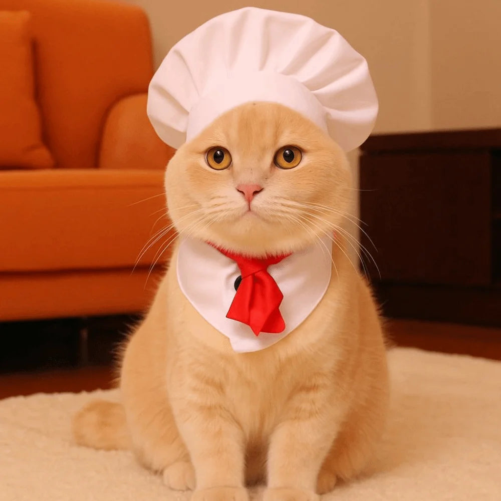 Pet Accessories Cute Pet Cooking King Hat Adjustable Stylish Chef Hat Set Comfortable Cat Cosplay Hat Pet Events