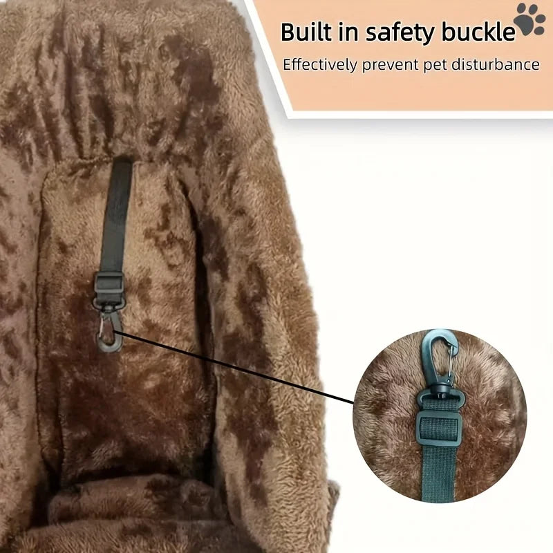 Black Fabric Dog Car Seat - Portable Pet Booster Basket with Paw Print Design, Equipped with Comfort Armrests and Headrest for S